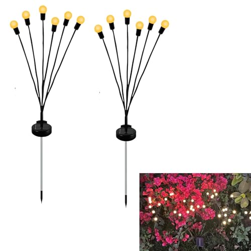 Firefly Solar Gartenlichter, 2 PCS Firefly Solarlicht, Led Glühwürmchen Solar, IP65 Wasserdicht, Firefly Solar Lights für Rasen,Gehweg,Landschaft,Dekoratives,Außen,Garten,Fußweg,Yard Patio,Walkway von HENGBIRD