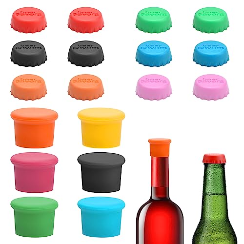 Flaschenverschluss Bunt, 18 Stücke Bunt Silikon Kronkorken Bierflaschen Deckel Wiederverwendbarer Weinflasche Caps 100% BPA-frei Siegel Flaschen Verschluss für Bier, Saft und Glasflaschen von HENGBIRD