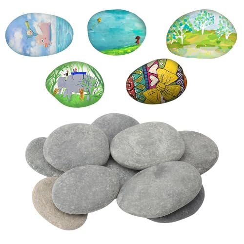 HENGBIRD 10 Stück Steine zum Bemalen, Große Kieselsteine Dekosteine Naturstein Flache Kiesel, Zierkies Kiesel Steine Bemalen, Zeichnen Gemalte Felsen, DIY Malerei Handwerk Steinesteine Aquarien von HENGBIRD