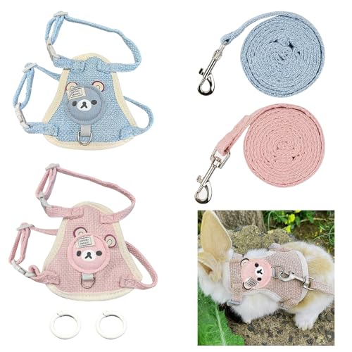 HENGBIRD 2 Stück Kaninchen Leine Einstellbar Kaninchen Geschirr Hasenleine Zwergkaninchen,Katzenleine Kaninchens ZubehöR für Katzen, Kleine Hunde und Andere Kleine Haustiere (Rosa und Blau) von HENGBIRD