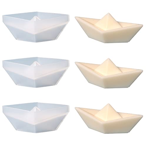 HENGBIRD 3 Stück 3D Origami Boot Silikonform Kerzenformen Seifenform Kuchen Fondant Silikon Formen Backform für Tortendeko Schokolade Seife Sojawachs Kerzen Handwerk von HENGBIRD