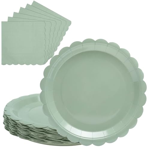 HENGBIRD 30 Stück SalbeiGrüne Pappteller mit 25 Stück Servietten Grün 9 Inch Partygeschirr Set Grün Dessertteller Pappteller Hochzeit Geeignet für Geburtstagsfeiern Hochzeiten Baby BegrüßUngspartys HENGBIRD 30 Stück SalbeiGrüne Pappteller mit 25 Stück Servietten Grün 9 Inch Partygeschirr Set Grün Dessertteller Pappteller Hochzeit Geeignet für Geburtstagsfeiern Hochzeiten Baby BegrüßUngspartys von HENGBIRD