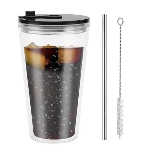 HENGBIRD Bubble Tea Becher, 16oz Plastikbecher mit Deckel und Strohhalm, Bubble Tea Cup mit Buchstabenaufkleber und Strohpinsel, Doppelwandig Mehrwegbecher Becher für Kaffee Saft Smoothie HENGBIRD Bubble Tea Becher, 16oz Plastikbecher mit Deckel und Strohhalm, Bubble Tea Cup mit Buchstabenaufkleber und Strohpinsel, Doppelwandig Mehrwegbecher Becher für Kaffee Saft Smoothie von HENGBIRD