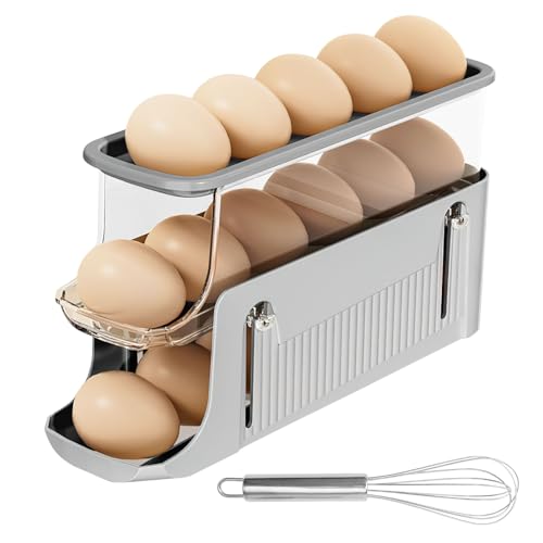 HENGBIRD Eierhalter KüHlschrank 3-Lagig Faltbar Eierspender EierbehäLter für KüHlschrank Autoscrolling Eierrutsche für KüHlschrank Eierbox KüHlschrank Platzsparend Grau von HENGBIRD