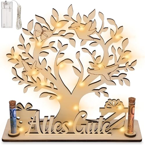HENGBIRD Geldbaum Geschenk aus Holz, Geldbaum aus Holz mit LED Lichterkette, Personalisierte Geldgeschenke Hochzeit Geburtstag, Geldgeschenke Verpackung für Männer Frauen Brautpaar HENGBIRD Geldbaum Geschenk aus Holz, Geldbaum aus Holz mit LED Lichterkette, Personalisierte Geldgeschenke Hochzeit Geburtstag, Geldgeschenke Verpackung für Männer Frauen Brautpaar von HENGBIRD