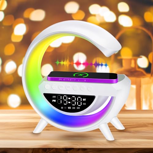 LED Nachttischlampe mit Ladefunktion Neue Intelligente lichtwecker Tischlampe Drahtlose Lautsprecher mit Musiksynchronisierung Wireless Charger Atmosphärenlampe Dimmbar Nachtlicht Touch Dimmbar von HENGBIRD