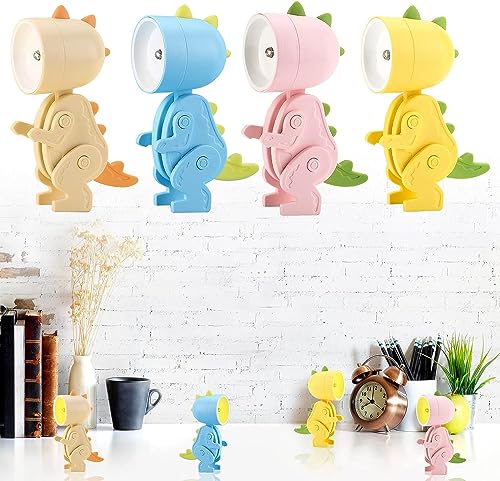 HENGBIRD 4 Pcs Tier LED Nachtlicht für Kinder Warmweiß Nachtlampe Kawaii Tischlampe Deko Lampe Batterie Nachttischlampe Hund Hirsch Dino Hase (braun Dino, blau Dino, rosa Dino, gelb Dino) von HENGBIRD