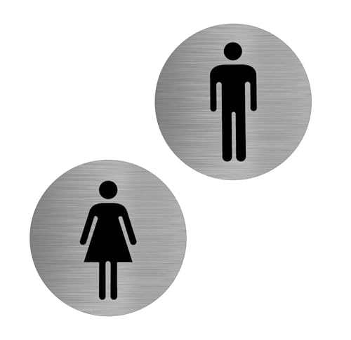 HENGBIRD WC Schild Selbstklebend Ø75mm 100% Alu WC-Schilder Damen Herren, Umkleide Umkleideraum Idealer WC Aufkleber Türschild WC Toiletten Schild WC Türschild WC-Schilder (B) von HENGBIRD