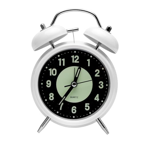 HENGBIRD Wecker Analog Ohne Ticken, Wecker Laut für Tiefschläfer, Kinder, Senioren, Alarm Clock Lauter Wecker für Tiefschläfer, Retro Wecker Doppelglockenwecker mit Nachtlicht & Fluoreszenz, Weiß von HENGBIRD