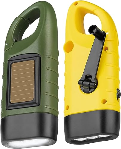 Handkurbel Wiederaufladbare Taschenlampe LED Taschenlampe, 2 Stück Solar LED Taschenlampe Kurbeltaschenlampe, Wasserdicht Torch Light Notlicht Freien Tragbar Camping Lampen (Gelb und Grün) von HENGBIRD