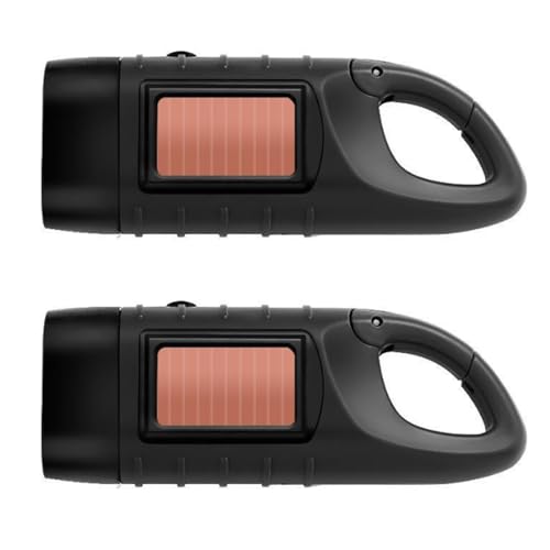 Handkurbel Wiederaufladbare Taschenlampe LED Taschenlampe,2 Stück Solar LED Taschenlampe, Kurbeltaschenlampe,Wasserdicht Torch Light Notlicht Freien Tragbar Camping Lampen mit Karabinerhaken (Schwarz) von HENGBIRD