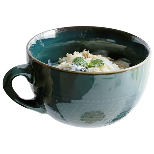 Kaffeetasse Groß, Tasse Keramik 700 ml Kaffeetasse Müslischalen mit Henkel, Teetasse Groß Suppentassen, Salat Schale Schüssel für ihre beste Freundin Geburtstag Weihnachten Geschenk (Dunkelgrün) von HENGBIRD