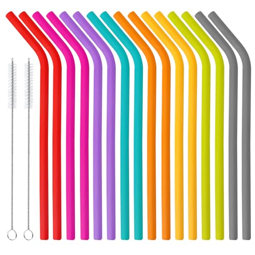 Silikon Strohhalme 16 Stück Set Wiederverwendbare bunte Trinkhalme aus lebensmittelechtem Silikon mit 2 Reinigungsbürsten BPA frei flexibel weich kinderfreundlich für Smoothies Cocktails Saft Kaffee Silikon Strohhalme 16 Stück Set Wiederverwendbare bunte Trinkhalme aus lebensmittelechtem Silikon mit 2 Reinigungsbürsten BPA frei flexibel weich kinderfreundlich für Smoothies Cocktails Saft Kaffee von HENGBIRD