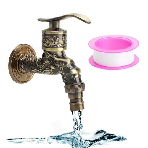 Vintage Wasserhahn Garten 1/2 Zoll Antik Drachen Design Wandmontage Außenwasserhahn mit Deko Messing Look Robust Zinklegierung für Küche Bad Garten Outdoor Vintage Wasserhahn Garten 1/2 Zoll Antik Drachen Design Wandmontage Außenwasserhahn mit Deko Messing Look Robust Zinklegierung für Küche Bad Garten Outdoor von HENGBIRD