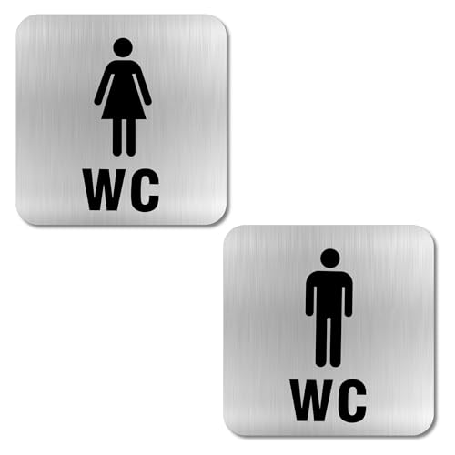 WC Schild Selbstklebend, 2 Stück Toilettenschilder Damen Herren, Edelstahl Toilettenschild Selbstklebend, Ideales Gäste WC Schild, WC Aufkleber, Türschild WC, Schild WC, Schild Toilette von HENGBIRD