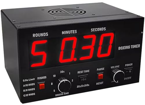 Klassischer Box-Intervalltimer, professioneller Fitnessstudio-Intervalltimer mit LED-Anzeige, einstellbare Zeit, Frequenz und Ton, Gym-Intervall-Timer Muay Thai/MMA/Kickboxen,Red von HENGCMM