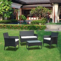 Hengda - Gartenlounge Set. Balkonmöbel Set für 4 Personen. Schwarz. 7 tlg. mit Tisch. Sitzkissen waschbar . Kunststoff. flache Rattanoptik. für von HENGDA