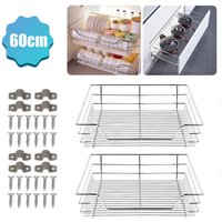 SWANEW 2x 60cm Küchenschublade Schubladen Drahtkorb TeleskopSchublade Ablagen Schrankauszug bis 20kg von HENGDA