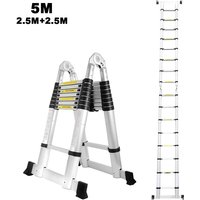 5M(2.5+2.5M) Teleskop Klappleiter . Groosse Anwendbarkeit Multifunktionsleiter . Klappbar Leiter . Maximale Tragkraft von 150kg für Garten Innen von HENGDA