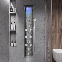 Hengda Duschpaneel für Badezimmer Hydromassagen Duschsystem Regendusche Multifunktionales Duschpaneel 6 große Massagedüsen Duschsäule, Schwarz von HENGDA