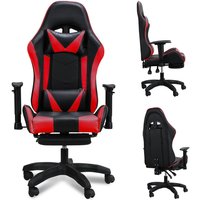 SWANEW Gaming Stuhl Schreibtischstuhl Bürostuhl mit Fußstützen Kissen Ergonomischer PC Stuhl Schwarz-Rot von HENGDA