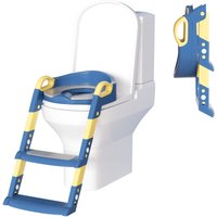 Hengda Höhenverstellbarer Toilettentrainer Toilettensitz mit Treppe Kinder-Töpfchen WC Sitz mit Spritzschutz und Griffen, klappbar Blau von HENGDA
