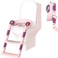 Hengda - Höhenverstellbarer Toilettentrainer Toilettensitz mit Treppe Kinder-Töpfchen wc Sitz mit Spritzschutz und Griffen, klappbar Rosa von HENGDA