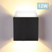 Led Wandlampe Außen Wandleuchte Modern Wandleuchten Wasserdicht Treppen Eingangsflur Lampe Square Up down Light Deko 12W Schwarz Warmweiß - Hengda von HENGDA