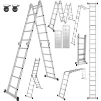 Hengda - Mehrzweckleiter 582cm, 6 in 1 Klappleiter mit 2 Rollen und Plattform, 4 x 5 Silber-Klappbare Vielzweckleiter bis 150KG von HENGDA