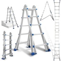Hengda - Teleskopleiter Alu Leichtgewicht 4x5 Ebene Silber +multifunktion Multifunktionsleiter Mehrzweckleiter Ausziehbare Leiter 15 Stufe Stehleiter von HENGDA