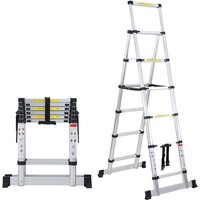 Teleskopleiter Alu Leichtgewicht Rutschfester 1,4m+1,7m Silber Multifunktionsleiter Mehrzweckleiter Ausziehbare Leiter 15 Stufe Stehleiter aus von HENGDA