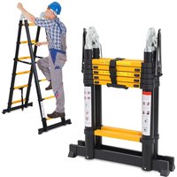 Hengda - Teleskopleiter Alu Leichtgewicht Rutschfester 2,5m + 2,5m schwarz Multifunktionsleiter Mehrzweckleiter Ausziehbare Leiter 15 Stufe von HENGDA