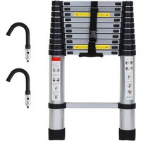 Teleskopleiter Alu Leichtgewicht Rutschfester 3,2m Silber + Haken Multifunktionsleiter Mehrzweckleiter Ausziehbare Leiter 15 Stufe Stehleiter aus von HENGDA