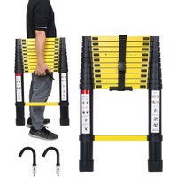 Hengda Teleskopleiter Alu Leichtgewicht Rutschfester 3,2m schwarz + Haken Multifunktionsleiter Mehrzweckleiter Ausziehbare Leiter 15 Stufe Stehleiter von HENGDA