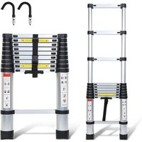 Hengda Teleskopleiter Silber 2.6m Mit Haken Ausziehleiter bis 150kg Stabil Aluminium Anlegeleiter Multifunktionsleiter Stehleiter von HENGDA