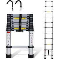 Hengda Teleskopleiter Silber 3.2m Mit Haken Ausziehleiter bis 150kg Stabil Aluminium Anlegeleiter Multifunktionsleiter Stehleiter von HENGDA