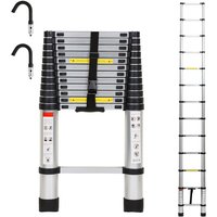 Hengda Teleskopleiter Silber 3.8m Mit Haken Ausziehleiter bis 150kg Stabil Aluminium Anlegeleiter Multifunktionsleiter Stehleiter von HENGDA