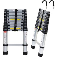 Hengda Teleskopleiter Silber 4.4m Mit Haken Ausziehleiter bis 150kg Stabil Aluminium Anlegeleiter Multifunktionsleiter Stehleiter von HENGDA