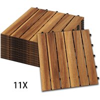 Holzfliesen 11-er Kachel Set .1m². geeignet als Terrassenfliesen und Balkonfliesen. aus Akazien Holz . 30x30 cm. für Garten Terrasse Balkon - Hengda von HENGDA