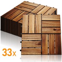 Holzfliesen Mosaik Akazienholz Fliese 44 Stück 30x30 cm Balkonfliesen Gartenfliesen Terrassenfliesen für Garten Terrasse Balkon 3m² - Braun - Hengda von HENGDA