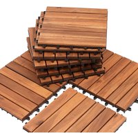 Holzfliesen aus Akazien Holz 30x30cm. 6 Latten Fliese 10m². Bodenfliesen für Terrassen und Balkon(110 Stück) von VINGO