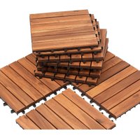 Holzfliesen aus Akazien Holz 30x30cm, 6 Latten Fliese 1m², Bodenfliesen für Terrassen und Balkon(11 Stück) von HENGDA