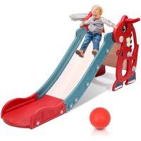 Hengda - swanew Kinderrutsche Baby 145 cm Gartenrutsche 4 in 1 Rutsche Rutschbahn Basketball Rot von HENGDA