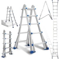 Mehrzweckleiter 4x5 Alu Multifunktionsleiter Teleskopleiter 513cm Silber bis 150kg - Hengda von HENGDA