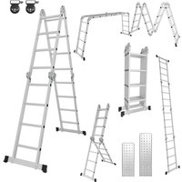 Hengda - Multifunktionsleiter Aluminium,Mehrzweckleiter 470cm, 6 in 1 Klappleiter mit 2 Rollen und Plattform, 4 x 4 Silber-Klappbare Vielzweckleiter von HENGDA
