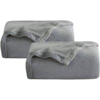 SWANEW Kuscheldecke 2er Flanell Wohndecke Decke Universell Sofa Garten Unterwegs Grau 240 x 220 cm Super soft von HENGDA