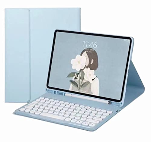 Farbige Tastatur für Galaxy Tab S7 FE 12,4 Zoll 2021 (SM-T730/T733/T736/T738) & Galaxy Tab S7 Plus 2020 Tastatur-Hülle Niedliche runde Schlüssel drahtlose bewegliche Tastaturabdeckung mit S-Stifthalter (Skyblau) von HENGHUI