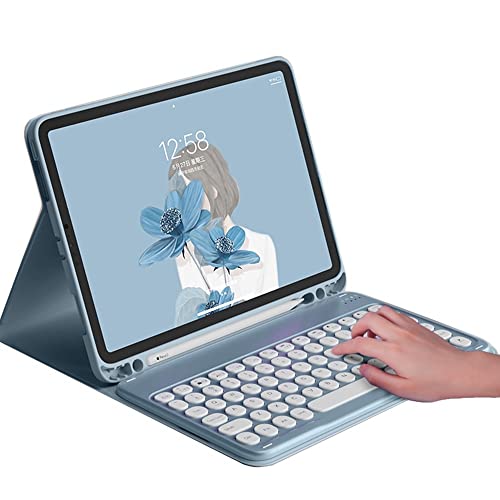 HENGHUI Tastaturhülle für Galaxy Tab S9 Plus 12,4 Zoll (31,5 cm), niedliche runde Tastenfarbe, kabellos, abnehmbare BT-Tastaturabdeckung mit S-Stifthalter, MistyBlue von HENGHUI