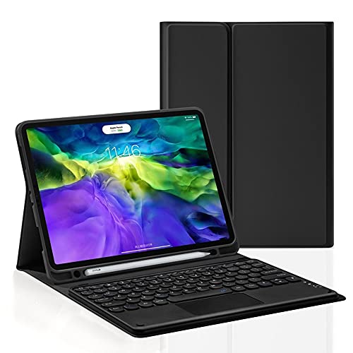 Tastaturhülle für Galaxy Tab A7 10,4 Zoll 2020 Modell (SM-T500 T505 T507), Tastatur mit Touchpad, niedliche runde Tastatur, abnehmbare Touch-Tastaturabdeckung, integrierter S-Stifthalter (schwarz) von HENGHUI