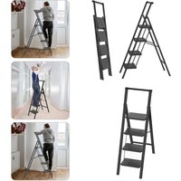 4 Stufen Klappbar Trittleiter Leiter Tritthocker Klapptrittleiter mit breitem rutschfeste Pedal und Handlauf Multifunktionale Haushaltsleiter von HENGMEI